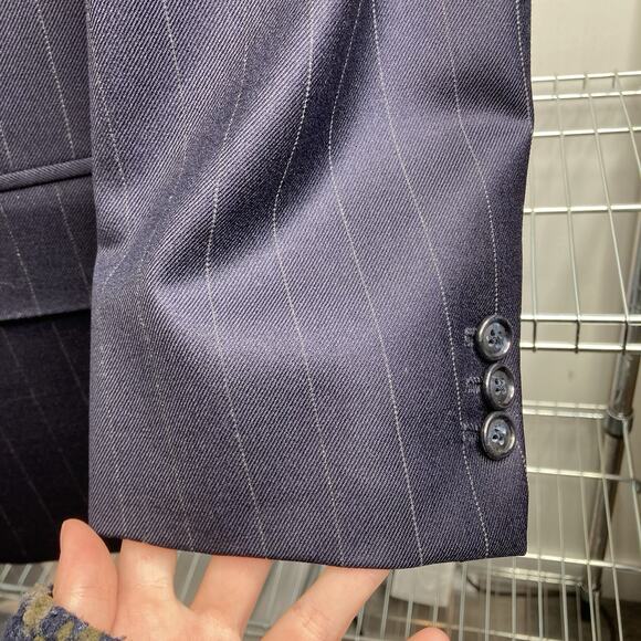 Holland & Sherry Navy Blue Pinstripe Blazer Est. Size 40 Preppy Old Money Career - Picture 10 of 12